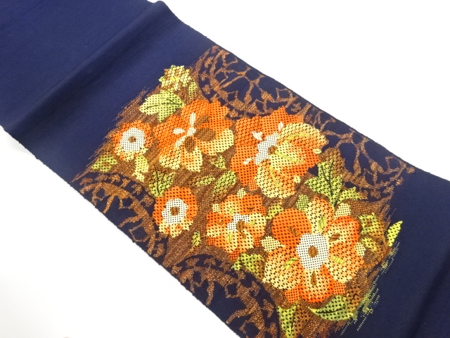 JAPANESE NAGOYA OBI / TSUMUGI / WOVEN FLORAL PLANTS